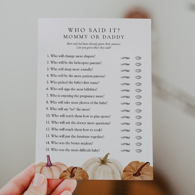 Wer hat gesagt, Mama oder Papa Pumpkin Game Card? Einladung (Von Creator hochgeladen)