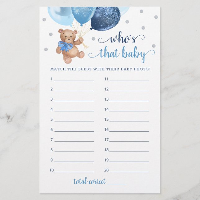 Wer ist das Baby Foto Game Baby Shower Teddy Bear (Vorderseite)