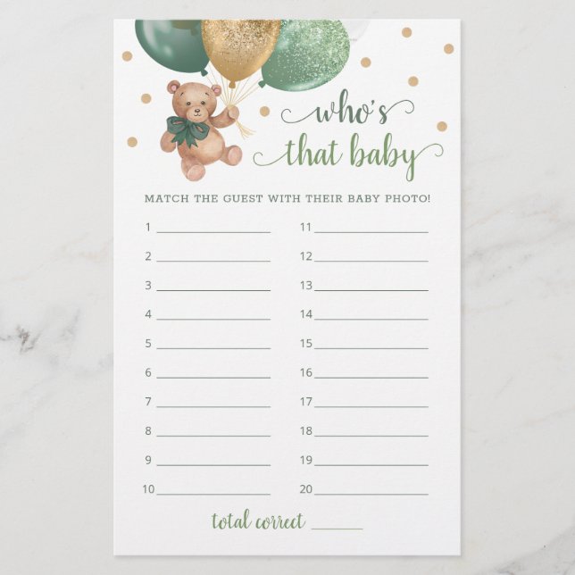 Wer ist das Baby Foto Game Baby Shower Teddy Bear (Vorderseite)