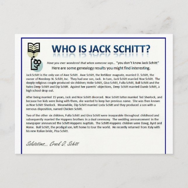 Wer ist Jack Schitt? Postkarte (Vorderseite)