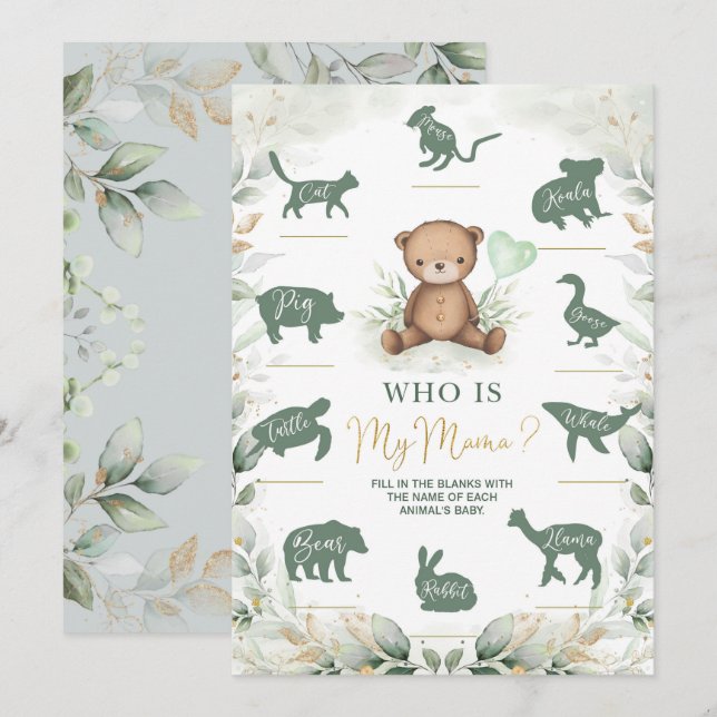 Wer ist meine Mama Teddy Bear Baby Shower Game Car Einladung (Vorne/Hinten)