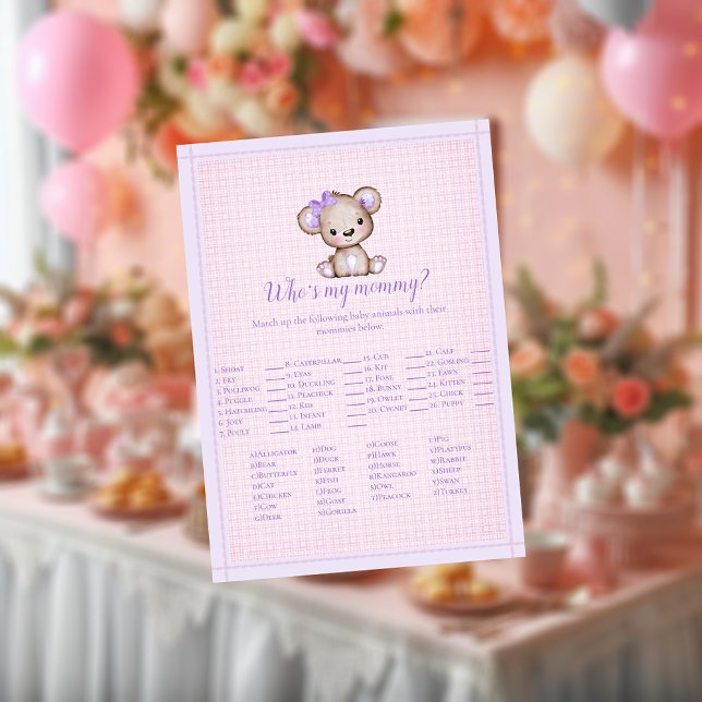 Wer ist meine Mami Niedliche Lila Bear Baby Card? Einladung (Von Creator hochgeladen)