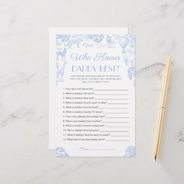 Wer kennt Daddy best Baby Shower Game Card? (Vorderseite/Rückseite Beispiel)