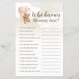 Wer kennt das Mama Best Teddy Bear Baby Shower Gam Flyer