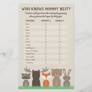 Wer kennt das Mommy Best Woodland Baby Shower Game Flyer