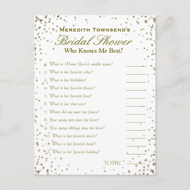 Wer kennt das Spiel mit mir? | Gold Confetti Postkarte (Vorderseite)