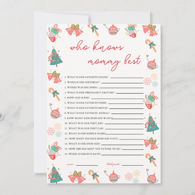 Wer kennt die Mama Best Christmas Baby Shower Card Einladung (Vorderseite)