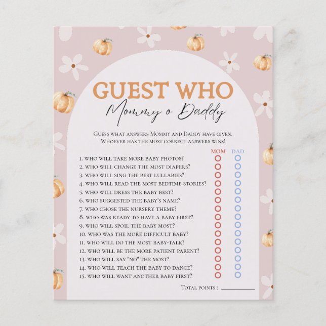 Wer kennt Fall Pumpkin & Daisy Baby Shower Game (Vorderseite)