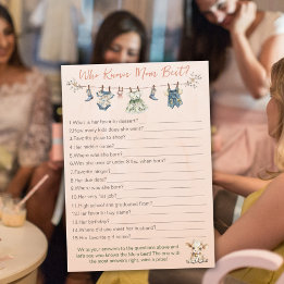 Wer kennt Mama Best Clothesline Baby Shower Game Hinweiskarte