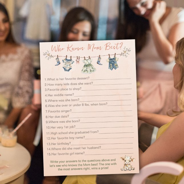 Wer kennt Mama Best Clothesline Baby Shower Game Hinweiskarte (Von Creator hochgeladen)