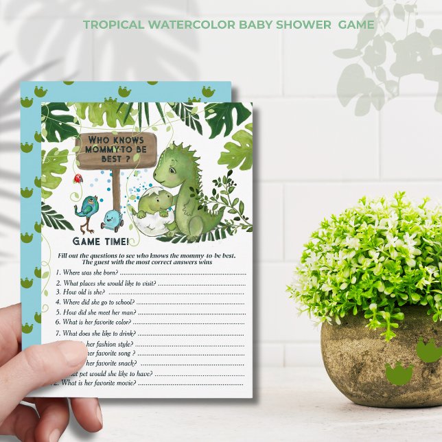 Wer kennt Mama-to-be am besten? Dino Baby Shower G Einladung (Who Knows Mommy-to-Be Best_ Dino Baby Shower Game Invitation )