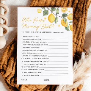 Wer kennt Mami am besten? Lemon Baby Shower Spielk Hinweiskarte