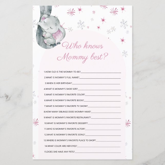Wer kennt Mommy best Elephant Baby Shower Game? (Vorderseite)