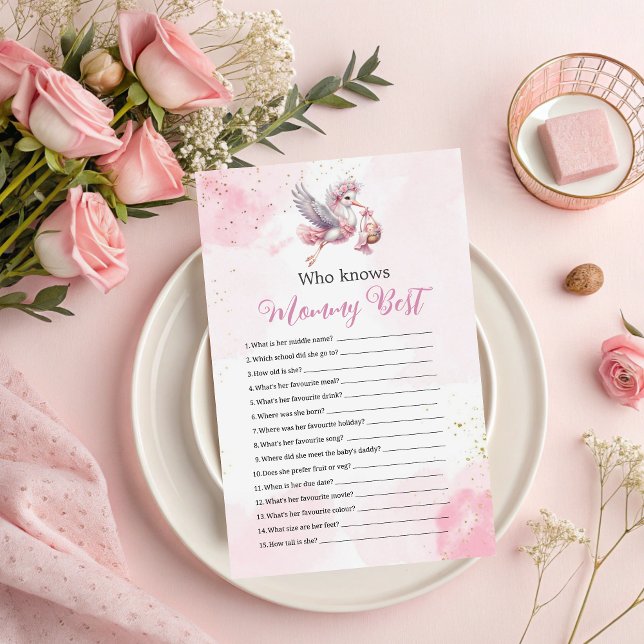 Wer kennt Mommy Best Pink Stork Baby Shower Game? (Von Creator hochgeladen)