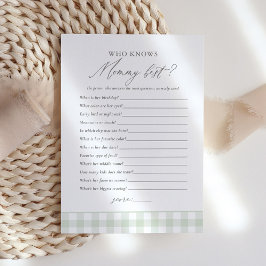 Wer kennt Mommy Best Sage Gingham Baby Shower Game Einladung