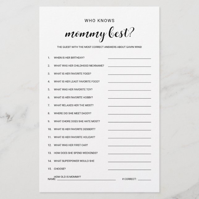 Wer kennt Mommy Budget Friendly Baby Shower Game Flyer (Vorne)