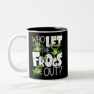 Wer ließ die Frösche raus Lustiger Amphibienliebha Zweifarbige Tasse