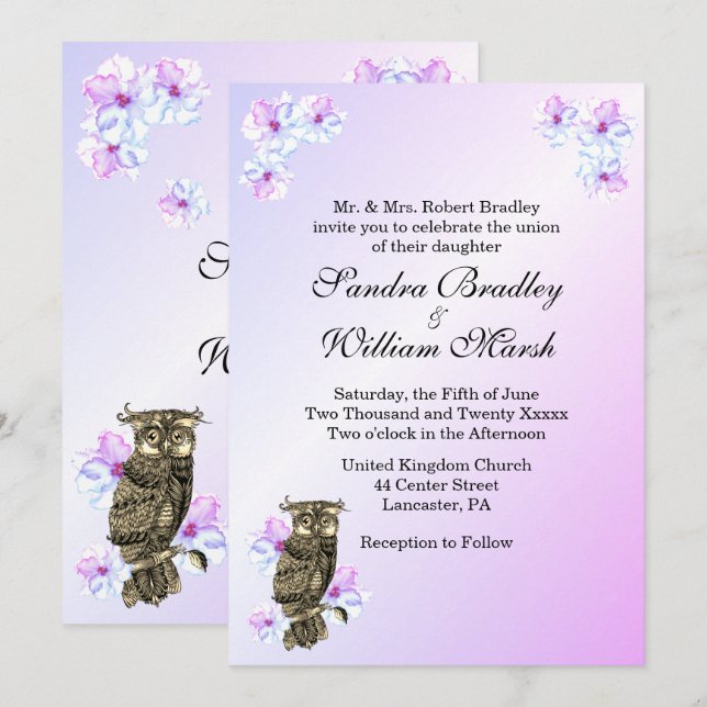 Wer Lila Owl Hochzeit heiratet Einladung (Vorne/Hinten)