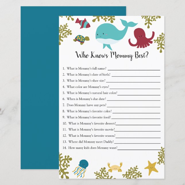 Wer Mama am besten unter Sea Baby Shower Game kenn (Vorne/Hinten)
