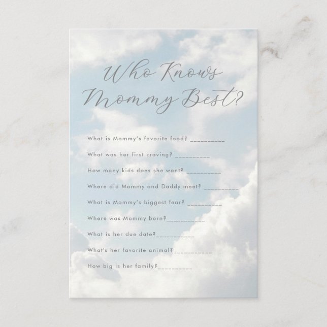 Wer Mommy Best Cloud Nine Baby Shower kennt Begleitkarte (Vorderseite)