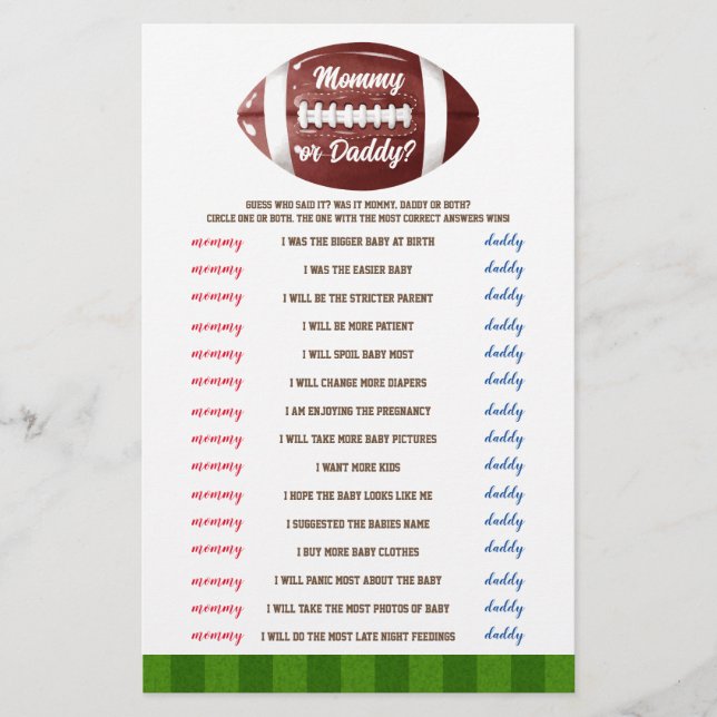 Wer sagte es American Football Baby Showspiel Flyer (Vorne)