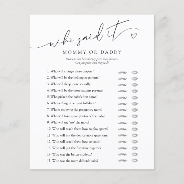 Wer sagte es Mama oder Papa Minimalistische Babydu (Vorderseite)