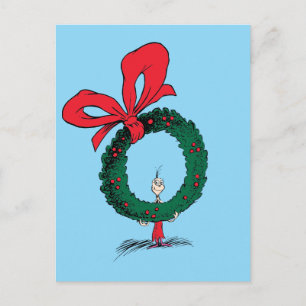 Wer späht durch den Weihnachtskranz Postkarte