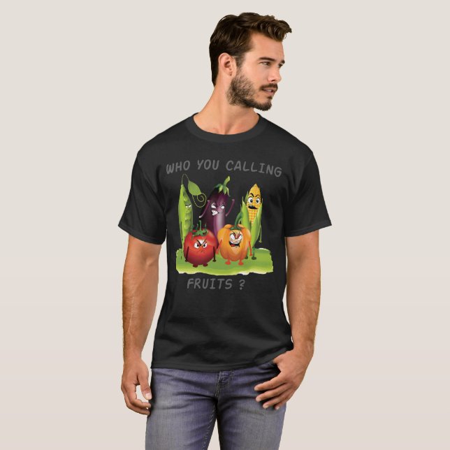 Wer tragen Sie nennend Früchte? Trägt verärgert T-Shirt (Vorne ganz)