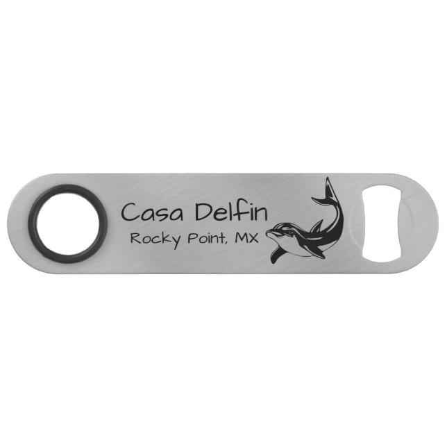 Werbe-Ferienhaus am Strand Dolphin Speed Flaschenöffner (Vorderseite (Horizontal))