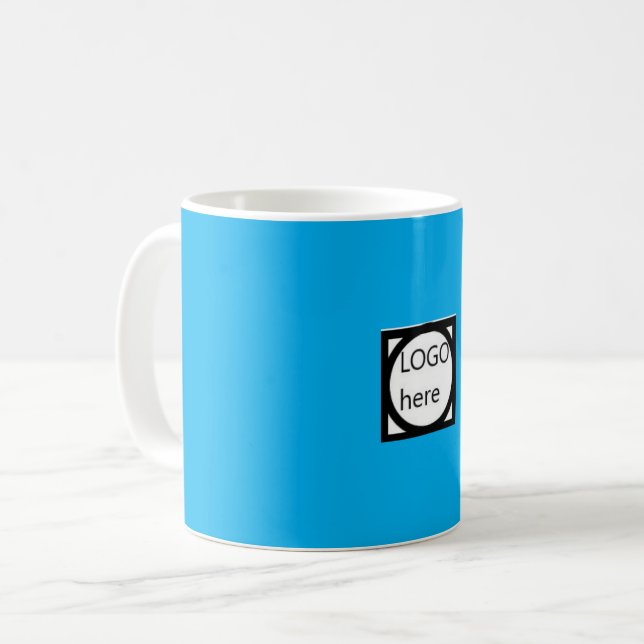 Werbe-Kaffeetasse mit Ihrem LOGO! Blau Kaffeetasse (Vorderseite Links)