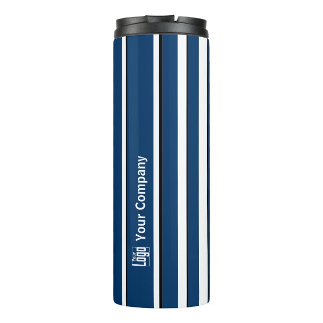Werbe-Logo-Name Streifen blau, schwarz Thermosbecher (Rückseite)
