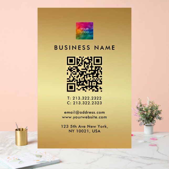 Werbe-QR-Code-Logo-Gold-Branding-Glamour Acrylschild (Hochzeit)