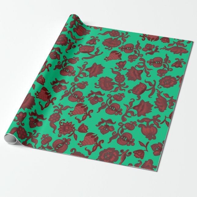 Werbeaktion Blume Bohemisch Chic Floral Boho Green Geschenkpapier (Ungerollt)