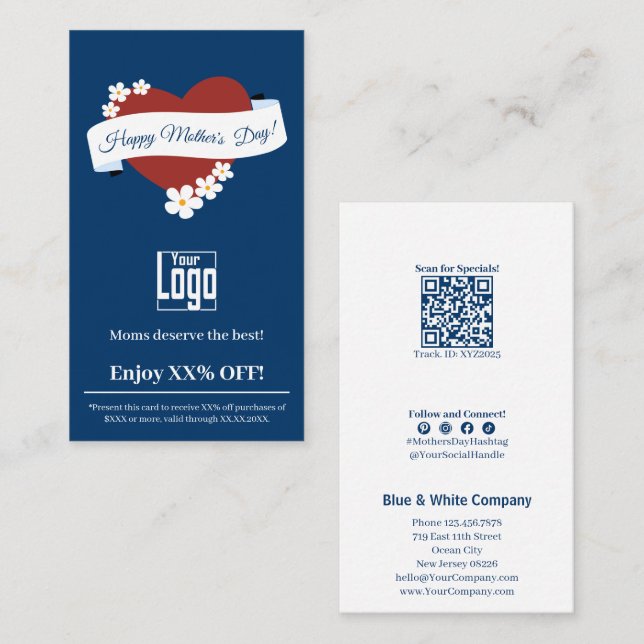 Werbeaktion Blume Frame Red Heart Muttertag Rabattkarte (Vorne/Hinten)