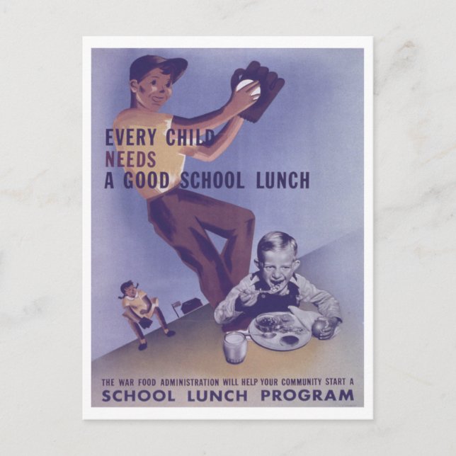 Werbeaktion des Vintag School Lunch Programms 1941 Postkarte (Vorderseite)