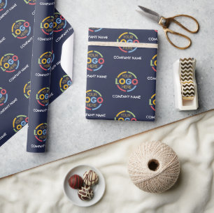 Werbeaktion für blaue Geschäftslogos und Firmennam Geschenkpapier