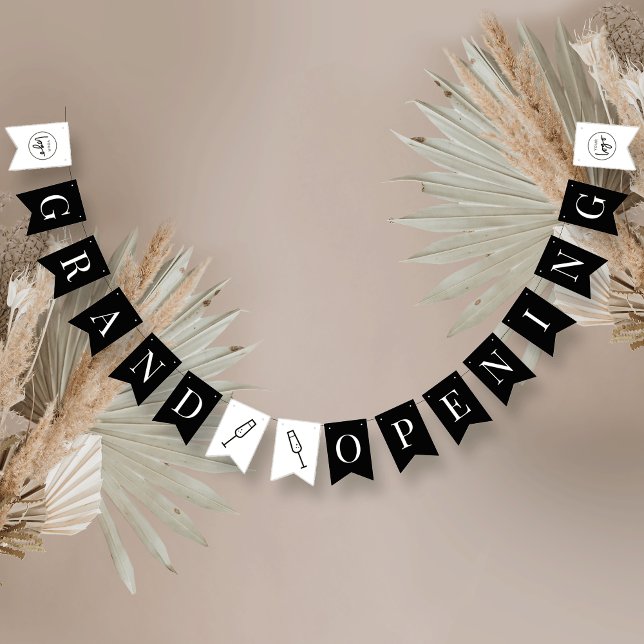 Werbeaktion für das Minimalistische Firmenlogo Wimpelkette (Add the finishing touch to your launch party with this minimalist black and white bunting banner)