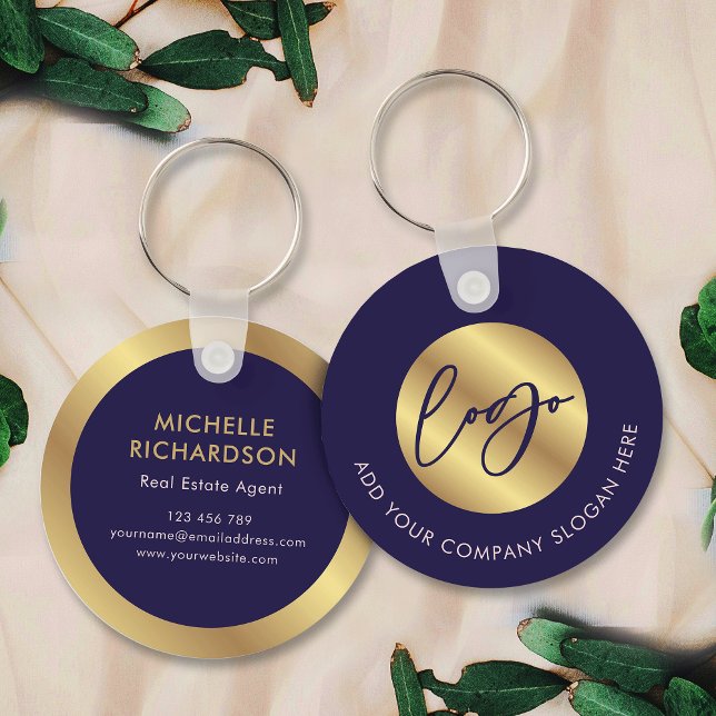 Werbeaktion für das Real-Anwesen von Navy & Gold-L Schlüsselanhänger (Navy blue and gold promotional branded business logo keyring)