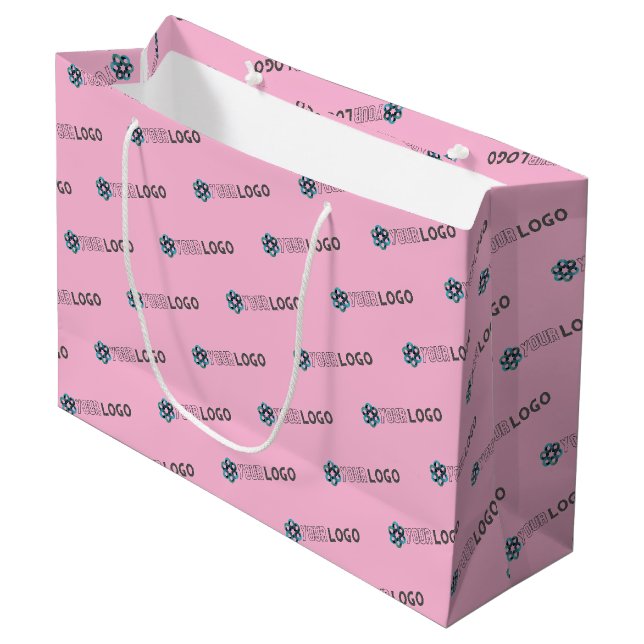 Werbeaktion für kundenspezifische Logos - Pink Große Geschenktüte (Vorderseite Schrägansicht)
