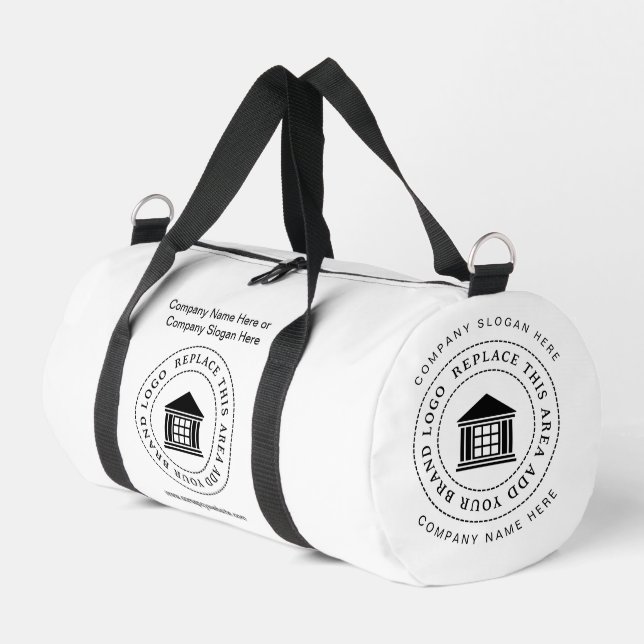 Werbeaktion für Minimalistisches, einfaches Firmen Duffle Bag (Linke Seite)