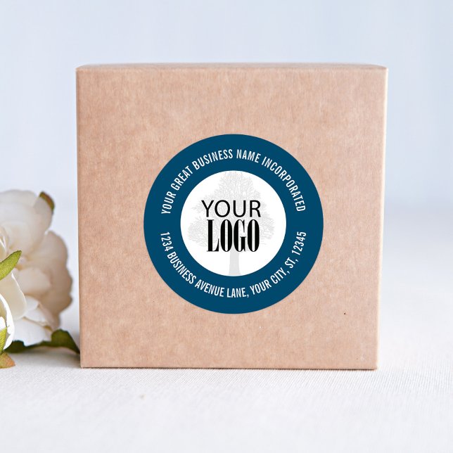 Werbeaktion für Unternehmen Blauer Logo hinzufügen Runder Aufkleber (Add your logo blue and white business sticker. )