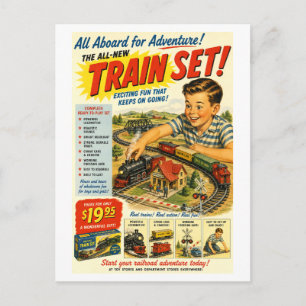 Werbeanzeige für ein Zugset im Vintage-Stil Postkarte
