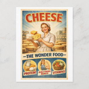 Werbeanzeige für Käse im Stil der 1950er Jahre Postkarte