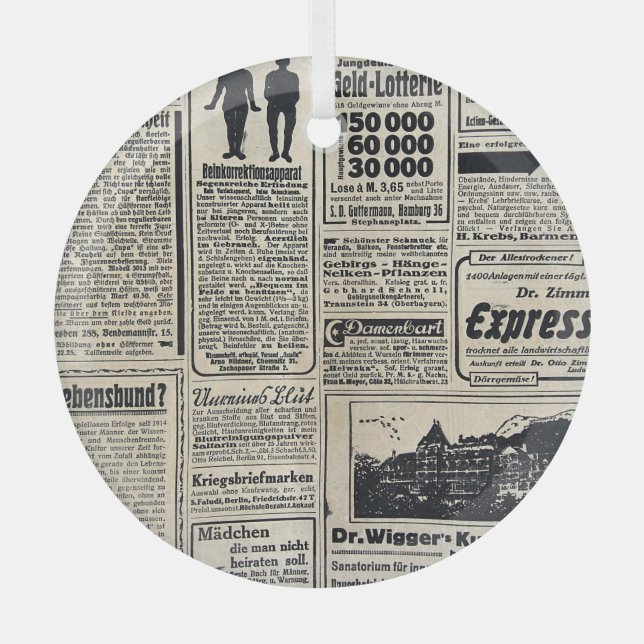 Werbeanzeigen für antike deutsche Zeitungen 1917 Ornament Aus Glas (Vorderseite)