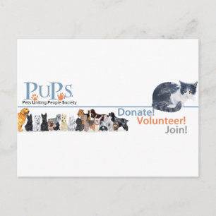 Werbeartikel für PUPs-Logo mit Tuxedo Cat Postkarte