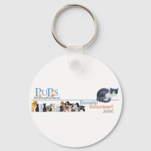 Werbeartikel für PUPs-Logo mit Tuxedo Cat Schlüsselanhänger