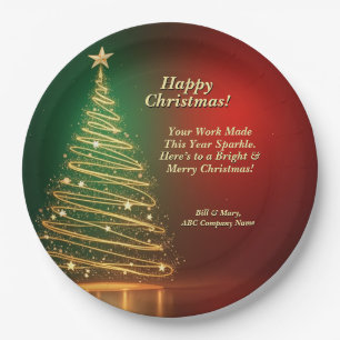 Werbebotschaft Grün Gold Weihnachtsbaum 9" Pappteller