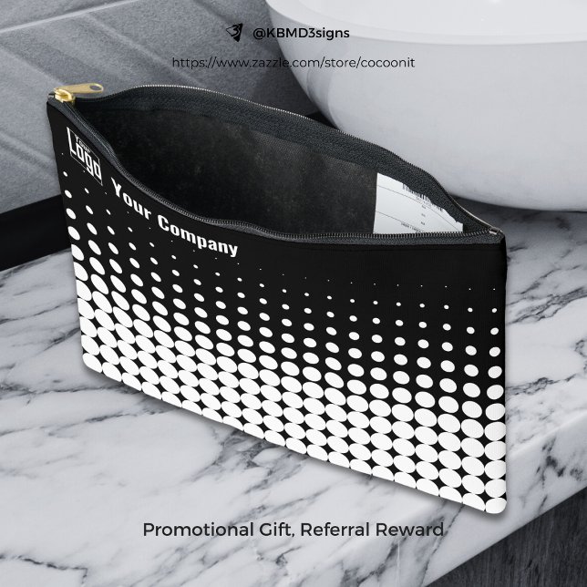 Werbefirmenlogo Halftone Schwarz/Weiß Zubehörtasche (Promo Company Logo Halftone Black & White Accessory Pouch)