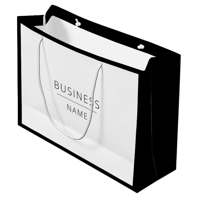 Werbelogo für Schwarzweiß-Unternehmen Große Geschenktüte (Vorderseite Schrägansicht)