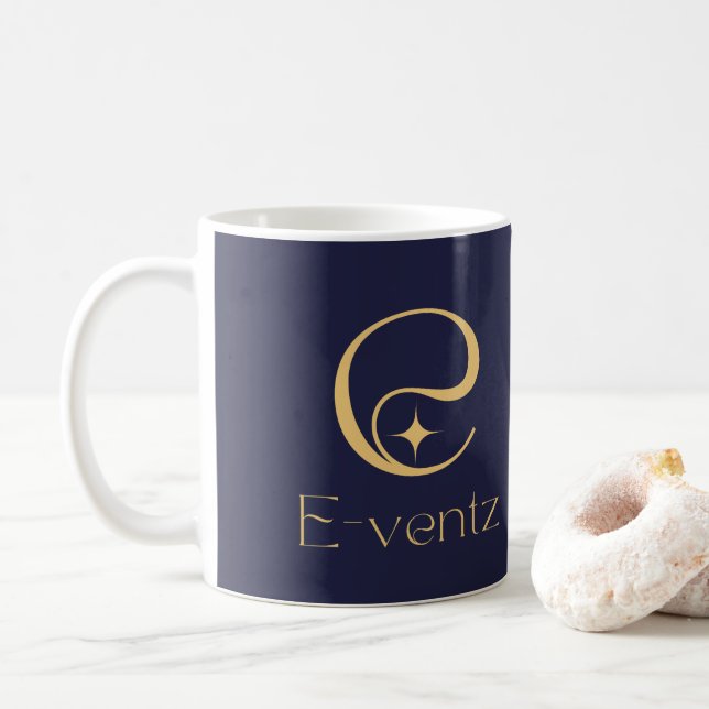 Werbelogo l Navy Blue & Gold Marketing Kaffeetasse (Mit Donut)